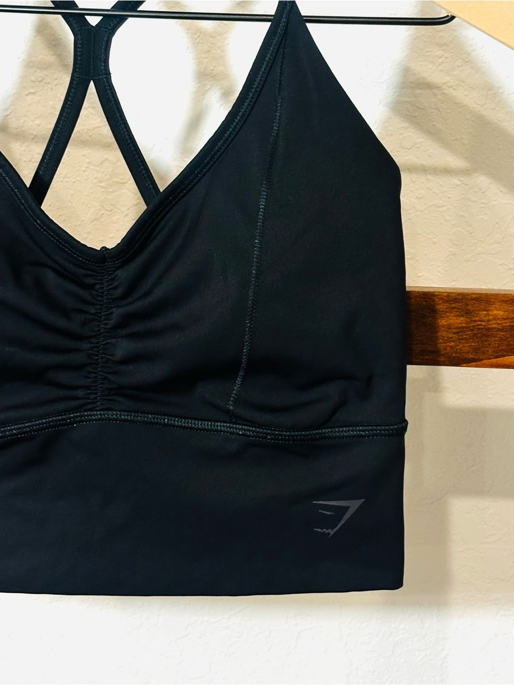 Gymshark Ruched Black V Neck Medium Support Sports Bra XS - Picture 2 of 9